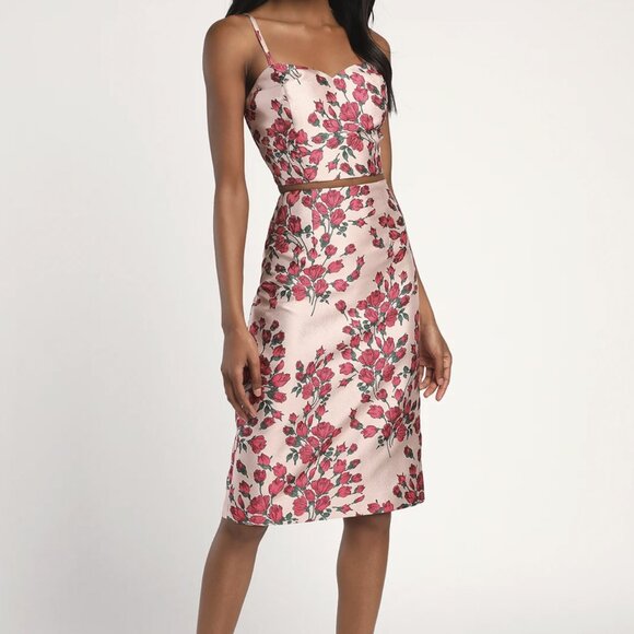 Lulus Dresses & Skirts - NWT Lulus Field of Roses Blush Floral Jacquard Two-Piece Midi Dress